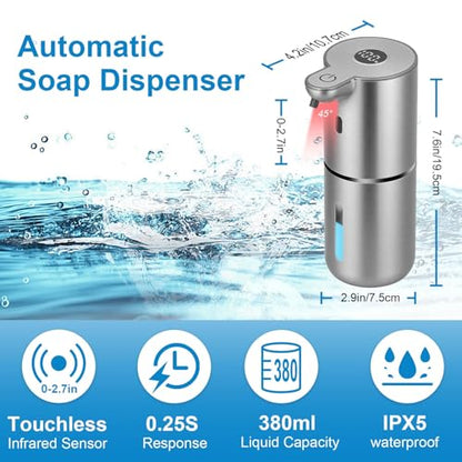 OHIFAST Automatic Foaming Soap Dispenser Touchless, USB Rechargeable Smart Hand Soap Dispenser, 6-Level Adjustable, 12.8oz/380mL Wall Mounted for Bathroom Kitchen Dish Soap-Silver - color: Silver, style: Foam
