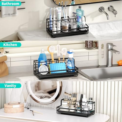 HapiRm Toothbrush Holders for Bathroom - 5 Partitions Bathroom Counter Organizer with Instant Drying Stone, Stainless Steel Countertop Storage Electric Toothbrush Toothpaste Holder - Black - color: Black