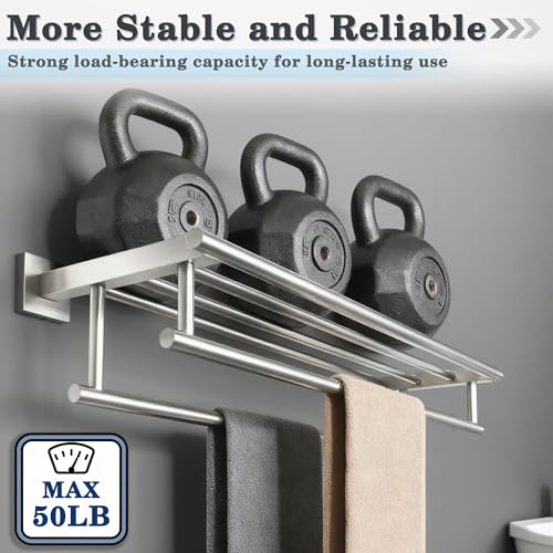 Alise Double Towel Rack for Bathroom Wall Mounted 28 Inch,Brushed Nickel | Bathroom Tower Holder Towel Shelf with Double Towel Bars,SUS304 Stainless Steel Towel Rack with Shelf - color: Brushed Nickel, size: 700mm/28-Inch(Double Bars)