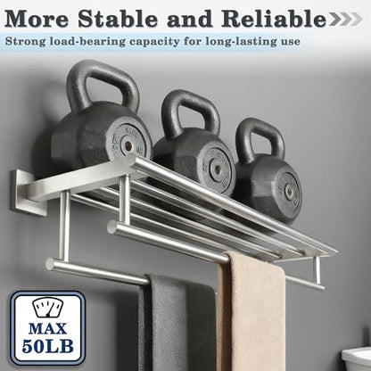 Alise Double Towel Rack for Bathroom Wall Mounted 28 Inch,Brushed Nickel | Bathroom Tower Holder Towel Shelf with Double Towel Bars,SUS304 Stainless Steel Towel Rack with Shelf - color: Brushed Nickel, size: 700mm/28-Inch(Double Bars)