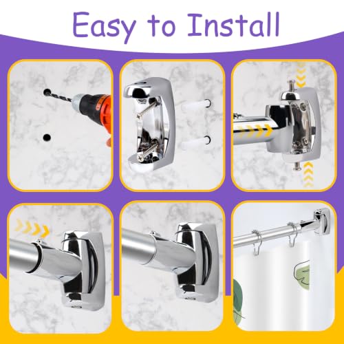2 Pack Shower Curtain Rod Brackets, Zinc Alloy Holder with Screw, Wall Mount Bracket, 180 Rotatable for 1 Inch Curved Rod, Polish Silver
