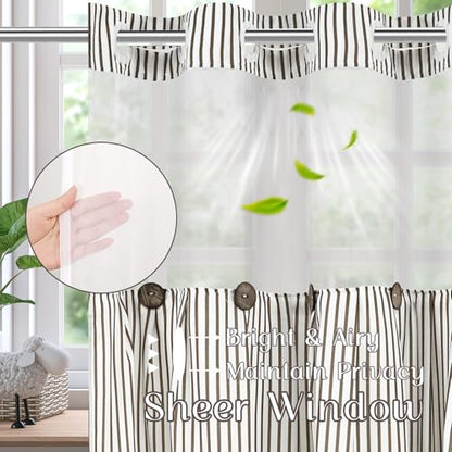 ASPMIZ Farmhouse Striped Shower Curtain and Liner Set No Hook, Brown 71x86 | No Hook Shower Curtain with Snap in Liner Fabric, Rustic Washable Waterproof Bathroom Curtains with Button, Mesh Top Window - color: Brown Striped, size: 71"W x 86"L (Pack of 1),