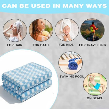 2-Pack Microfiber Bath Towels (27x54 Inches) - Ultra Soft & Quick Dry, 3X Absorbency, Lightweight for Gym, Yoga, Travel & Spa - Perfect for Home, Fitness & Post-Workou