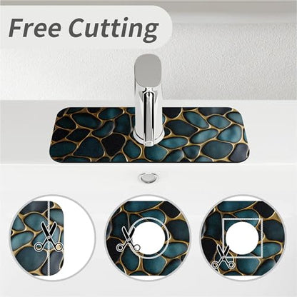Kitchen Sink Splash Guard，Blue and gold stones Faucet Mat Sink Gadgets-Super Absorbent Fast Drying Mat Drip Catcher for Kitchen, Bathroom,Sink Mat, Dish Drying Mat, Bathroom(15" X 5.5" ) - color: Blue and gold stones