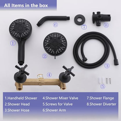 2 Handle Shower Faucet Black 2 in 1 Shower Combo Set with Valve | 9 Modes Hand Shower, 7 Modes Shower Head, Dual Head Work independently /Work Together, Brass Valve, NPT 1/2" US Connection - color: Matte Black, style: Style C