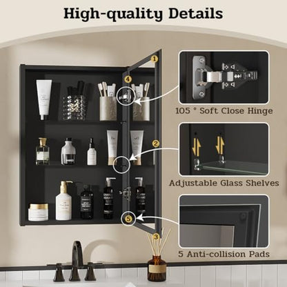 Spliceable Modular Bathroom Medicine Cabinet with Soft Close Doors with Glass on Both Sides, Reversible Wall Mounted Mirror (28" L x 20" W) - color: 20"×28" Reversible Cabinet