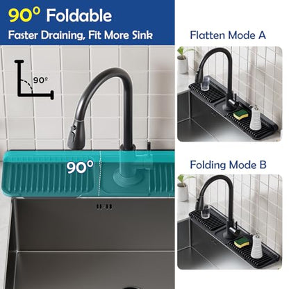 24"Longer Silicone Faucet Mat For Kitchen Sink Splash Guard Black, 24"x5.5" | 7° Slope Snap Lock- Sink Faucet Mat Splash Guard Kitchen Sink Area Silicone Sink Water Splash Guard Behind Faucet - color: Black
