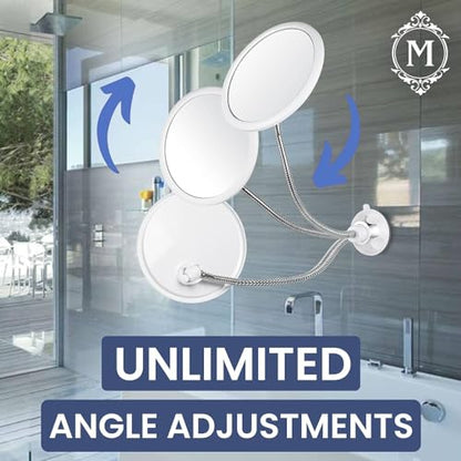 Flexible Round Fogless Shower Mirror for Shaving with Height Adjustable Gooseneck Extension, 360° Swivel and Upgraded Suction Cup - Shatterproof 6.7" Diameter Surface | Upgraded 360° Swivel Suction Cup, Flexible Extension Arm & Shatterproof Design - Deliv