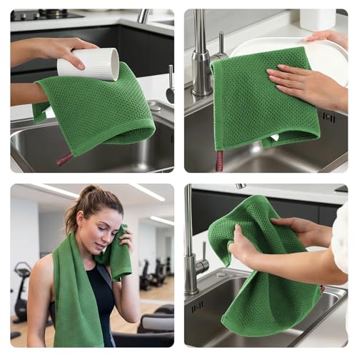REDKISS Quick Dry Waffle Towel Set of 8, 100% Cotton,Lightweight & Highly Absorbent Waffle Towels for Bathroom, Spa, Gym, Pool-2 Bath Towels, 2 Hand Towels & 4 Washcloths,Green - color: Green