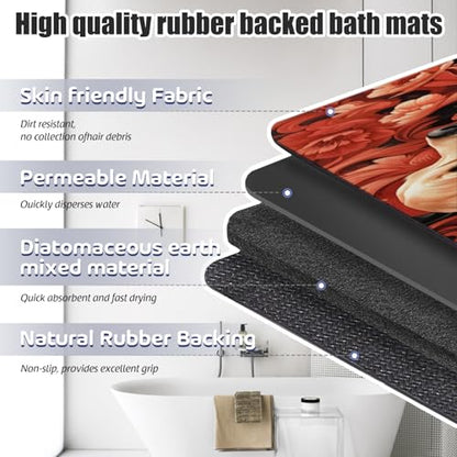 Bathroom Runner Mat Rugs Long,Golden Retriever Dog Flower Image Diatomite Stone Bath Mat Large Absorbent Diatomaceous Earth Mat Non Slip Fast Dry Shower Mat Bathroom Rugs Floor Mat 16x42in - color: Design06