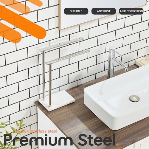 Hand Towel Holder Chrome for Bathrooms Vanity Countertop 2-Tier Towel Rack Free Standing with Thicken Marble Base, Polished Stainless Steel AN7003CH - color: Polished Chrome, size: 2-Bar
