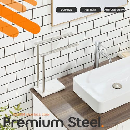 Hand Towel Holder Chrome for Bathrooms Vanity Countertop 2-Tier Towel Rack Free Standing with Thicken Marble Base, Polished Stainless Steel AN7003CH - color: Polished Chrome, size: 2-Bar