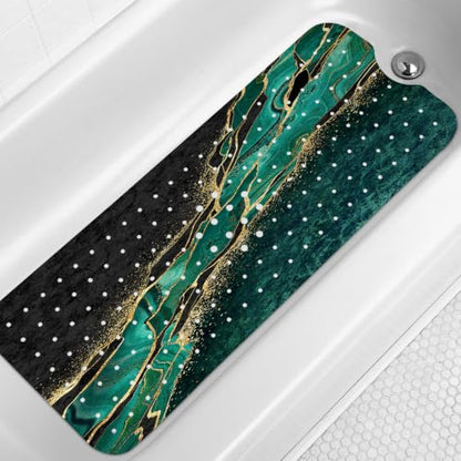 LNOND Marble Bath Tub Mat Non Slip, Extra Long 40 X 16 Inch Anti Slip Mat for Bathtub, Green Gold Marble Shower Mat with Drain Holes and Suction Cups, Machine Washable - color: Black White Gold