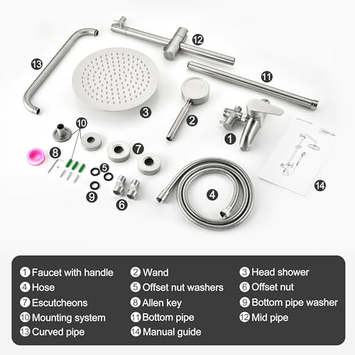 Shower Faucet -Shower System，Shower Faucets Sets Complete - Outdoor Shower Kit/Outdoor Shower Enclosure/Outdoor Shower Fixtures W/ SS304 Shower Head with Handheld High Pressure, Brushed Nickel - color: Brushed Nickel-2F