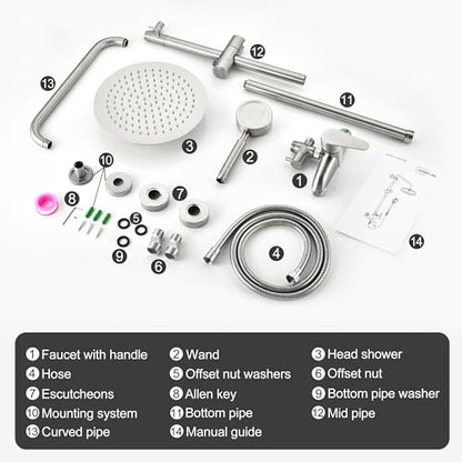 Shower Faucet -Shower System，Shower Faucets Sets Complete - Outdoor Shower Kit/Outdoor Shower Enclosure/Outdoor Shower Fixtures W/ SS304 Shower Head with Handheld High Pressure, Brushed Nickel - color: Brushed Nickel-2F