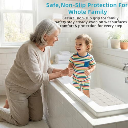 Non-Slip Silicone Bathtub Mat, Foldable Bath Tub Mat, 14.9 x 27.5in, Beige | Bathroom shower mat with suction cups, Machine Washable, Durable & Eco-Friendly, Large Drain Holes, Ideal for Family Use - color: Beige