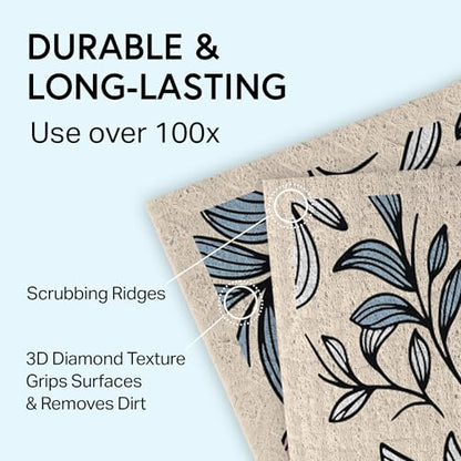 Swedish Wholesale Dishcloths Reusable 8" x 7" Sponge Cloths, Bulk 10 Pack of High Absorbent Cellulose Dish & Kitchen Cleaning Hand Towels, Wring to Dry & Machine Wash, Odor Resistant, Mini Flower - color: Mini Flower