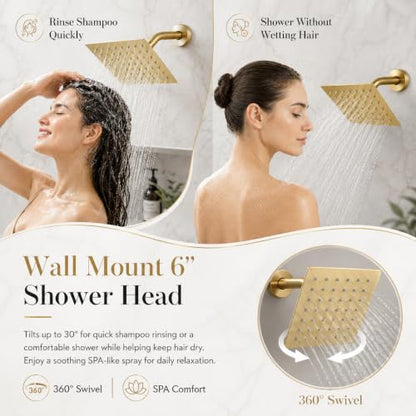 Dual Rainfall Shower Head System for 2 People Shower Faucet Set, Push Button Diverter Solid Brass Pressure-Balanced Valve Shower System (Brushed Gold)