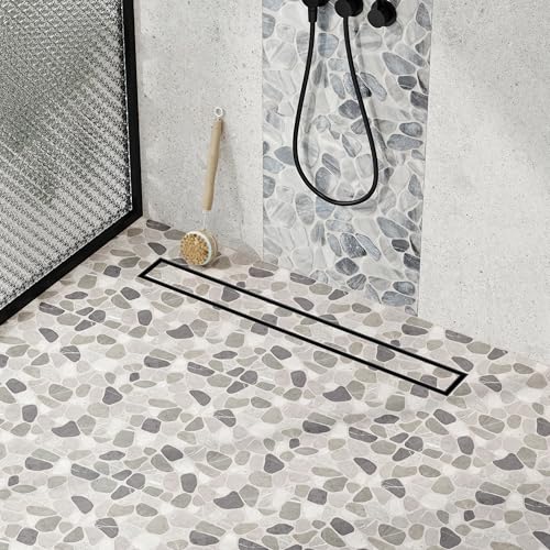 Neodrain 24-Inch Linear Shower Drain-Matte Black,with Tile Insert Grate | 304 Stainless Steel, Fast Drainage, Rectangle Shower Floor Drain with Leveling Feet & Hair Strainer, Fits Bathroom, Balcony - color: Matte Black, size: 24 IN