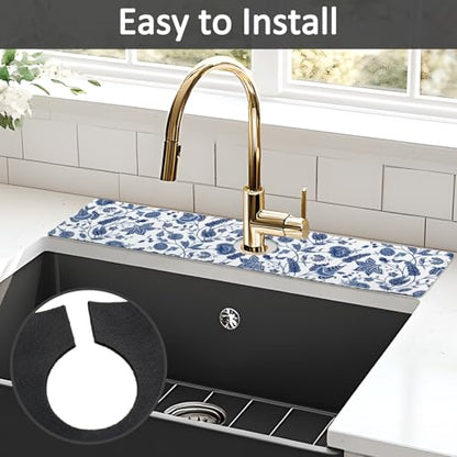 24" X 5.5" Kitchen Sink Splash Guard Faucet Mat Flora Super Absorbent Fast Drying Faucet Guard & Draining Mat Sink Splash Guard Behind Faucet for Kitchen, Bathroom - size: 24" x 5.5"