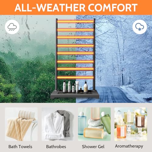 Heated Towel Racks for Bathroom,Smart 8-Bar Towel Warmer with Digital Touchscreen-Marble Base,Adjustable 115-155°F & 1-8H Timer,Freestanding Bathroom Heater for Spa Luxury,Grey