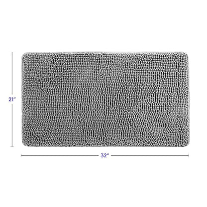 Bathroom Rugs, Extra-Thick Memory Foam Bath Mat, Ultra-Soft Chenille Microfiber, Highly Absorbent, Machine Washable, Shaggy Bath Mats for Bathroom, Non-Slip (21"x32") Space Grey
