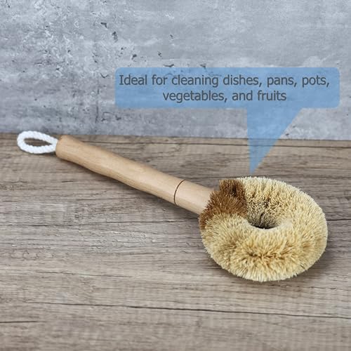 EIKS 2 Pack Kitchen Scrub Brushes, Natural Coconut Fiber | For Cleaning Dish Pan Pot Vegetable Fruits Glassware Cookware Shower Bathtub