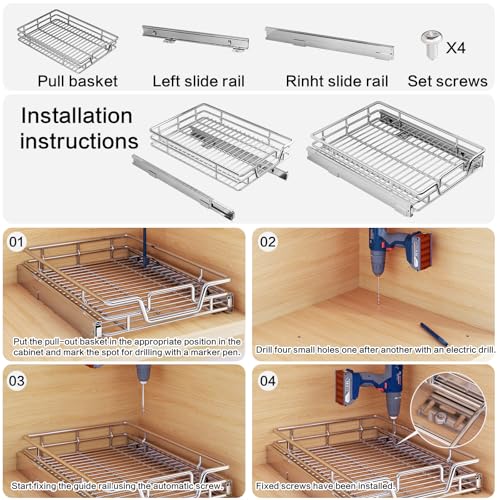2-Tier Kitchen Cabinet Pull Out Shelf and Drawer Organizer Slide Out Pantry Storaqe Basket in Multiple Sizes (11" W x 18" D,1 Tier) - size: 11"W x 18"D,1 Tier