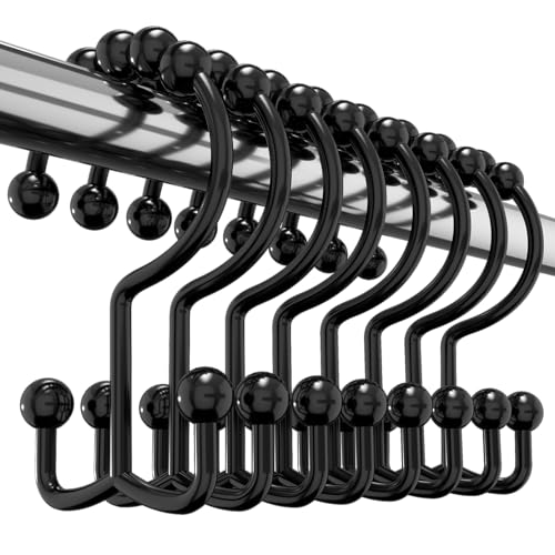 Utopia Bedding Double Glide Shower Curtain Hooks, 12 Pack, Black | Premium rust-resistant shower curtain rings provide reliable performance in bathrooms, guest rooms, and hotels - color: Black