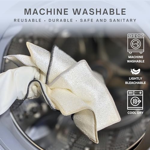 Dishcloths Kitchen Dishrag Cleaning Scrub Reusable 6pk 6x7in | Bamboo-Rayon, Absorbent, Scrub-Non-Scratch, Washable, Durable, Fast-Drying, Multi-Surface, Hand-Sized, Household Cleaning - color: Classic Neutrals, size: 6" x 7" -6 Pack