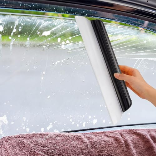 2 Pack 14 Inch Car Drying Squeegee Black Longer Silicone Water Squeegee Window Shower Blade Automotive Flexible Auto T-bar Rubber Squeegees for Car Windshield Glass Bathroom Wash Tool - color: Black