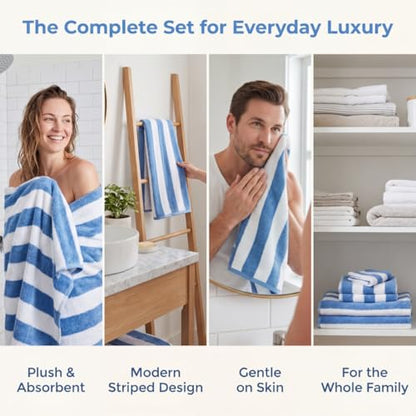Premium 5-Piece Bath Towel Set | 100% Microfiber Ultra Soft & Quick Dry | Large Bath Towels, Hand Towels & Washcloths for Bathroom, Spa, Gym, | 1 Bath, 2 Hand, 2 Washcloths | Blue - color: Blue, size: 5 Pcs