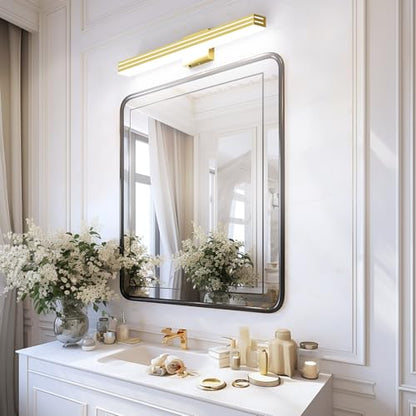 Ralbay 31.5inch Gold Vanity Light with 5 Color Temperature (2700K-6000K) Dimmable Acrylic Metal 30W LED Modern Matte Gold Bathroom Light Fixtures - color: Gold, size: 32 inch