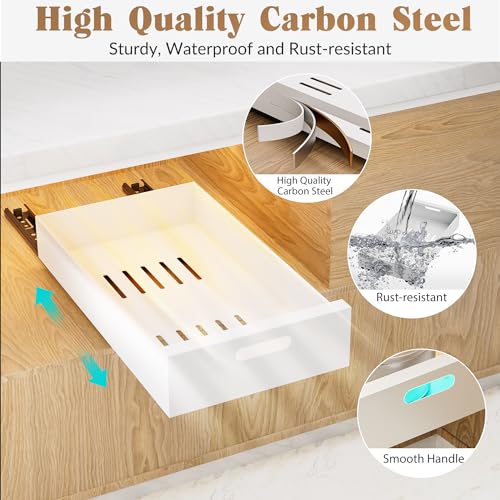 HBL' 1 Pack | 21" Deep Pull Out Cabinet Organizer Adhesive, 12-Inch Wide Sturdy Carbon Steel Roll-Out Drawers, Designed for Frameless Cabinets, Slide-Out Shelves for Pantry. - size: 21"D x 12.0"W x 3.1"H