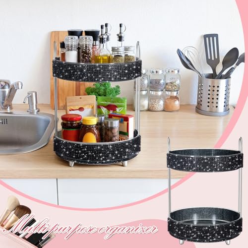 360 Rotating Rhinestone Perfume Organizer,2 Tiers,Resin Diamond,Black - color: Black, size: 2 Tiers, style: Resin Diamond
