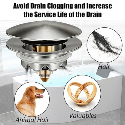 Anlige Bathtub Drain Stopper, Pop Up Tub Stopper and Cover, Bottom with Hair Catcher, Universal for 1.45 in to 1.8 in Drain, Replaces Old Drain Plug, Brushed Nickel - color: Brushed Nickel