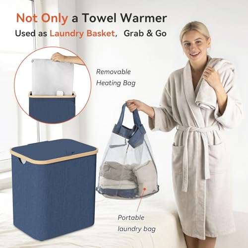 Towel Warmer & Laundry Basket 2-IN-1, Foldable Towel Warmer for Bathroom with Removable Heating Bag, 20/40/60Mins Fast Heating, Auto Shut-Off, Portbale Towel Warmer Fits 3 Large Towels Blankets - Blue - color: Blue