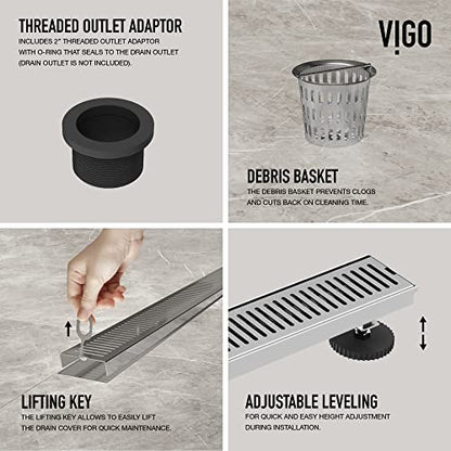 VIGO Elan 24 in. Linear Shower Drain in Chrome - VG07002CH - color: Chrome, size: 24 in.