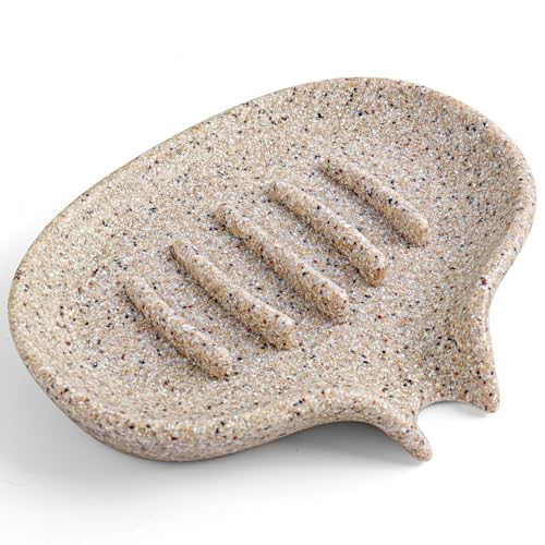 Self Draining Soap Dish for Shower & Bathroom Sink with Drain | Large Marble Resin Non Slip Soap Tray for Bar Soap, Kitchen Counter, Bathtub & Sink - color: 1 Pcak&b-linen