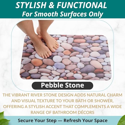 ENKOSI Non Slip Bath Mat for Tub and Shower Floors – Anti Slip Shower Mat with Strong Secure Grip – Unique Pebble Stone Print Bathroom Mat for Inside Bathtub and Smooth Stalls (28x16 Pebble Stone) - color: Pebble Stone