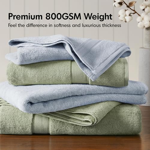 Madison Park 800GSM 100% Cotton Bathroom Bath Towel Set of 8, Sage Green | Long Staple, Highly Absorbent, Durable Hotel Spa Quality, Quick Dry, Double Stitched Hems, Lint Reducing, OEKO-TEX Certified - color: Sage Green, size: Multi-Sizes