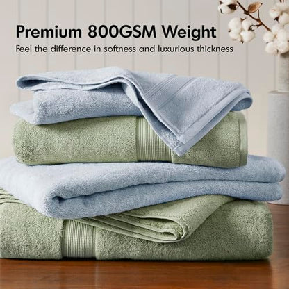Madison Park 800GSM 100% Cotton Bathroom Bath Towel Set of 8, Sage Green | Long Staple, Highly Absorbent, Durable Hotel Spa Quality, Quick Dry, Double Stitched Hems, Lint Reducing, OEKO-TEX Certified - color: Sage Green, size: Multi-Sizes