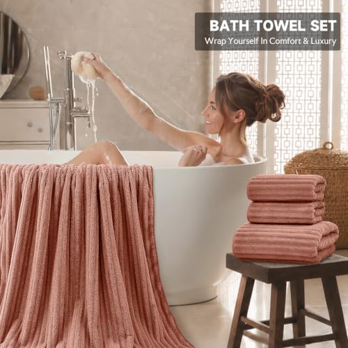 Extra Large Bath Towel Set 10 Piece, XL Bath Towels 35"x67" Oversized Bath Sheets, 280 GSM Microfiber Quick Dry Absorbent Towels, 5 Bath Sheets & 5 Hand Towels (Terracotta) - color: Terracotta, size: Bath towel 35" x 67"+hand towel 30"x13"