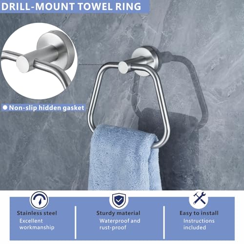 Bath Towel Ring, Bathroom Hardware Towel Holder, Chrome Towel Ring for Bathroom, Modern Trapezoid Wall Mounted Towel Hanger, 304 Stainless Steel (Brushed Nickel) - color: Brushed Nickel