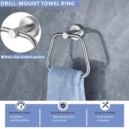 Bath Towel Ring, Bathroom Hardware Towel Holder, Chrome Towel Ring for Bathroom, Modern Trapezoid Wall Mounted Towel Hanger, 304 Stainless Steel (Brushed Nickel) - color: Brushed Nickel