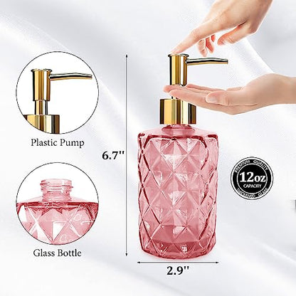 Glass Soap Dispenser with Pump, Soap Dispenser, Lotion Dispenser for Dishwashing Liquid, Lotion Shower Gel (Pink) - color: Diamond Pink