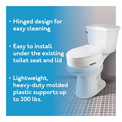 Carex Health Brands Hinged Elongated Toilet Seat Riser, Adds 3.5 Inches of Height to Toilet, 300 Pound Weight Capacity, Raised Toilet Seat, White (FGB32100 0000) - style: Elongated