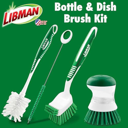 Libman Bottle & Dish Kitchen Brush Kit with Straw Cleaner, 4 Brush Styles | Kitchen scrub brush kit for bottles, dishes, and straws; 3 brushes plus straw cleaner. - style: Bottle & Dish Brush Kit