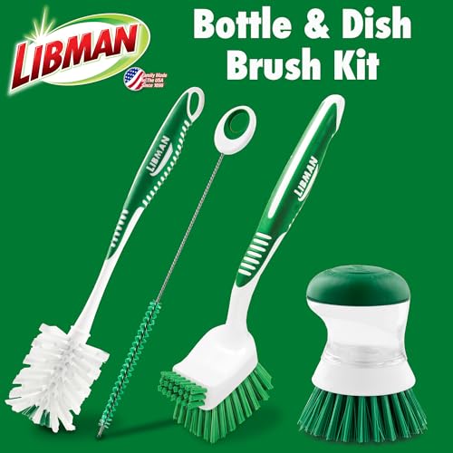 Libman Bottle & Dish Kitchen Brush Kit with Straw Cleaner, 4 Brush Styles | Kitchen scrub brush kit for bottles, dishes, and straws; 3 brushes plus straw cleaner. - style: Bottle & Dish Brush Kit