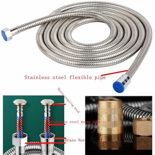 Upgraded 121-Inch Stainless Steel Handheld Shower Hose Explosion-Proof Stainless Steel Woven Inner Pipe Hose with Brass Nut and Brass Insert